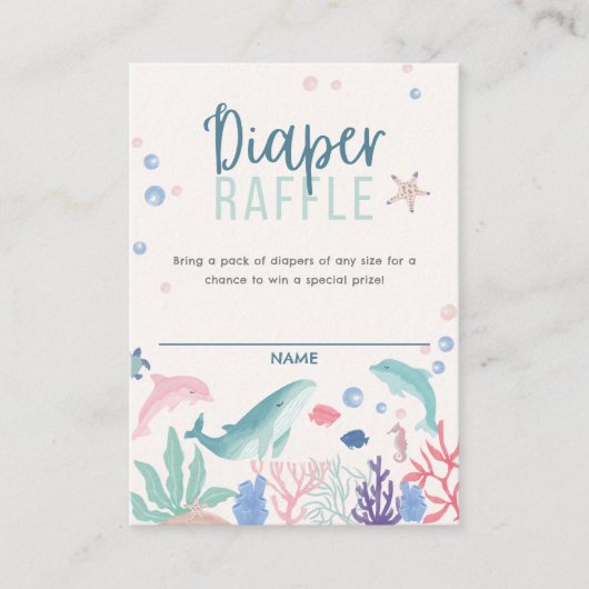 Waterverf Onder het Zee Luier Raffle Baby shower Informatiekaartje (Voorkant)