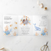 Waterverf Onder het Zee nautische thema bruiloft Drieluik Uitnodiging (Binnen)