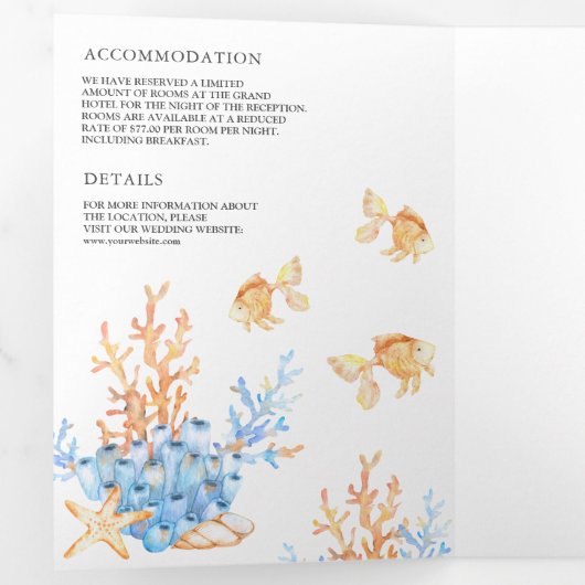 Waterverf Onder het Zee nautische thema bruiloft Drieluik Uitnodiging (Binnenzijde eerst)