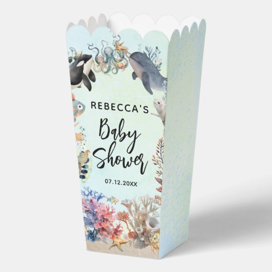 Waterverf onder het zee Neutraal Baby shower Bedankdoosjes (Voorkant)