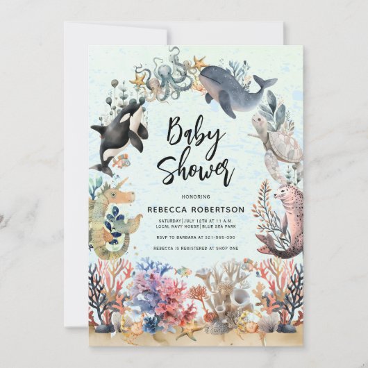Waterverf onder het zee Neutraal Baby shower Kaart (Voorkant)
