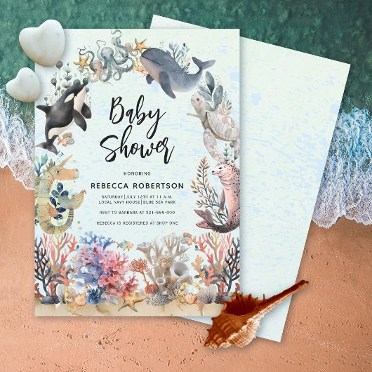 Waterverf onder het zee Neutraal Baby shower Kaart