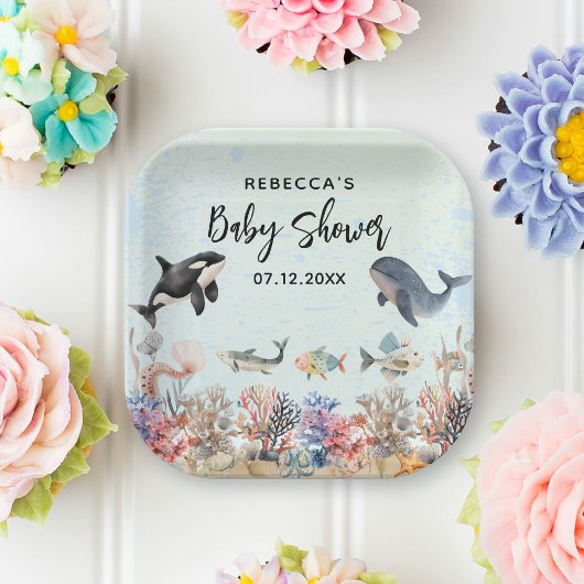Waterverf onder het zee Neutraal Baby shower Papieren Bordje