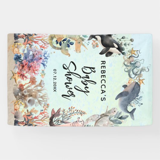 Waterverf onder het zee Neutraal Baby shower Spandoek (Horizontaal)