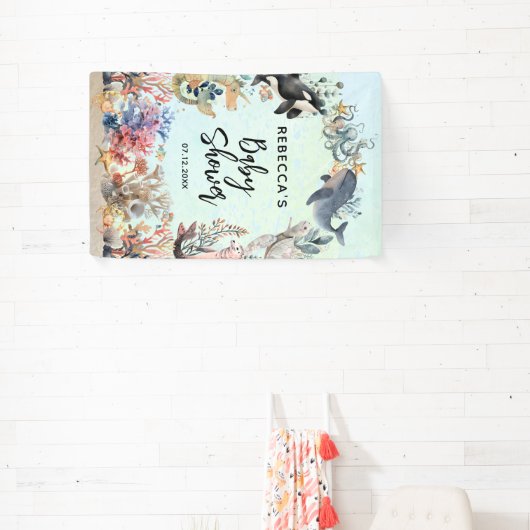 Waterverf onder het zee Neutraal Baby shower Spandoek (Insitu)