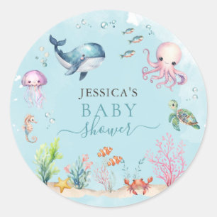 Waterverf onder het Zee Ocean Animal Baby shower Ronde Sticker