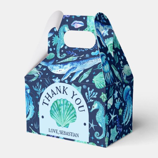 Waterverf onder het Zee Ocean Animals Navy Bedankdoosjes (Achterkant)