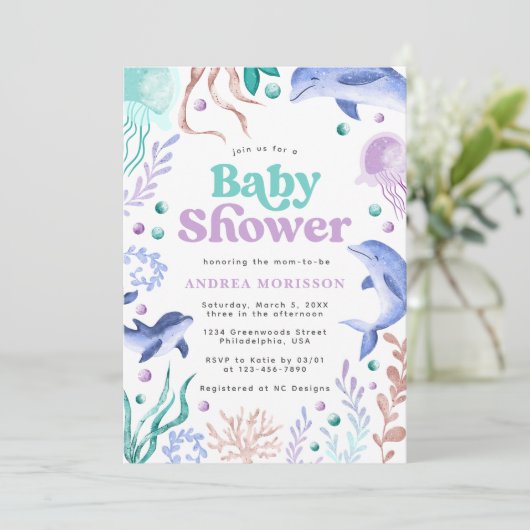 Waterverf Onder het Zee Ocean Retro Baby shower Kaart (Staand voorkant)