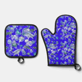 Waterverf onder het Zee Ovenwant & Pannenlap Set