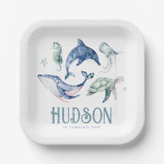 Waterverf Onder het Zee Papieren Borden Bordje (Voorkant)