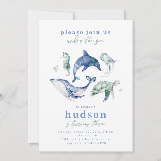 Waterverf Onder het Zee Verjaardagsuitnodiging Kaart (Voorkant)