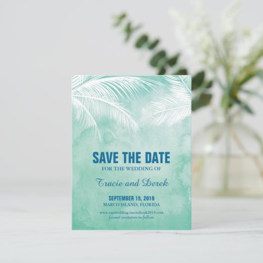 Waterverf onder palmbomen | Datum opslaan Save The Date (Staand voorkant)