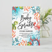 Waterverf onder Zee Friends Baby Sprinkle Kaart (Staand voorkant)