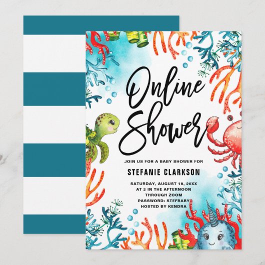 Waterverf onder Zee Online Baby shower Kaart (Voorkant / Achterkant)