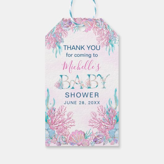 Waterverf Onderaan het Zee Baby shower Dank u wel Cadeaulabel (Achterkant)