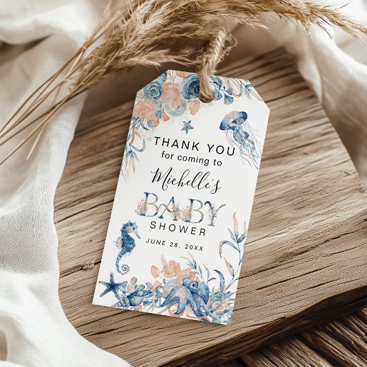 Waterverf Onderaan het Zee Baby shower Dank u wel Cadeaulabel