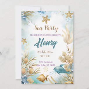 waterverf onderwater gouden verjaardagsfeestje kaart