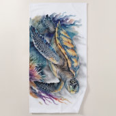 Waterverf Onderwater Reef Scene Zee Schildpad Strandlaken (Voorkant)