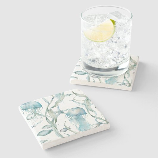 Waterverf Onderzee Zeekwal Onderzetters (Zijkant)