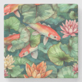 Waterverf Onderzetter van de Steen Koi en Water Li (Voorkant)