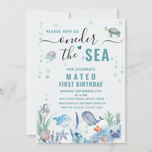 Waterverf One-der Het zee 1e verjaardag Kaart (Voorkant)