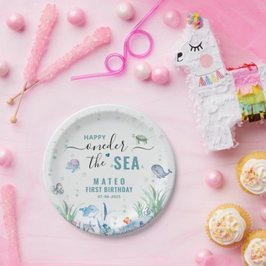 Waterverf One-der Het zee 1e verjaardag Papieren Bordje (Feest)