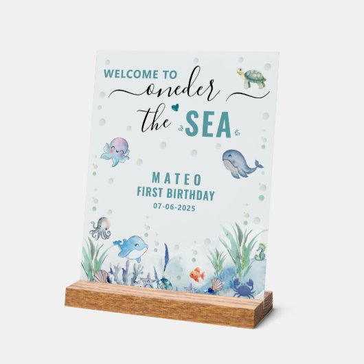 Waterverf One-der Het zee 1e verjaardag Welkom Acryl Bord (Hoek)