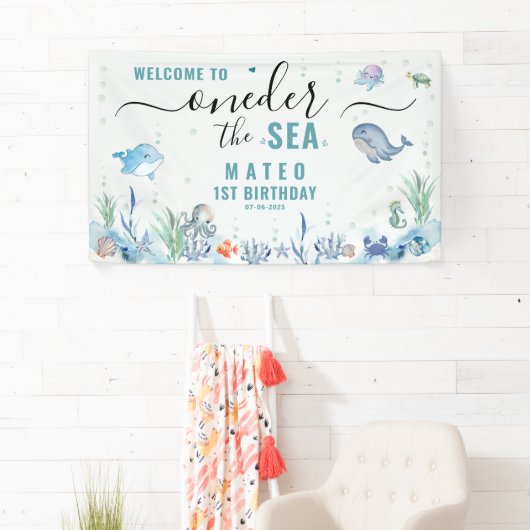 Waterverf One-der Het zee 1e verjaardag Welkom Spandoek (Insitu)