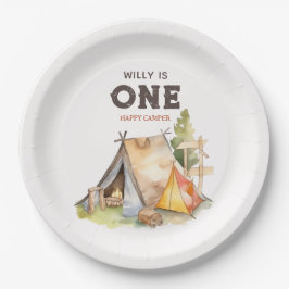 Waterverf One Happy Camper 1e verjaardagsfeestje Papieren Bordje