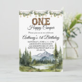 Waterverf One Happy Camper Mountain 1e verjaardag Kaart (Staand voorkant)
