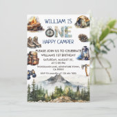 Waterverf One Happy Camper Woodland 1e verjaardag Kaart (Staand voorkant)