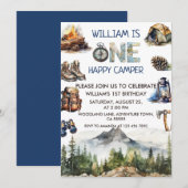 Waterverf One Happy Camper Woodland 1e verjaardag Kaart (Voorkant / Achterkant)