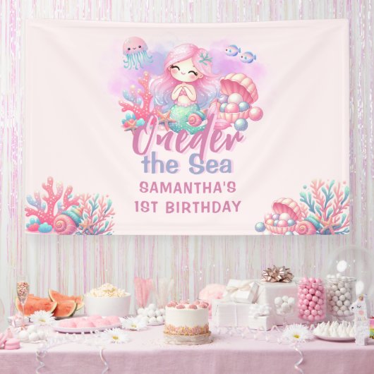 Waterverf ONEder Het Zee 1e Verjaardag Spandoek (Feest)