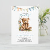 Waterverf Onederful Teddy Bear Boy 1e Verjaardag Kaart (Staand voorkant)