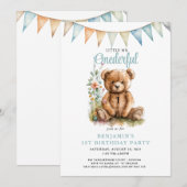 Waterverf Onederful Teddy Bear Boy 1e Verjaardag Kaart (Voorkant / Achterkant)