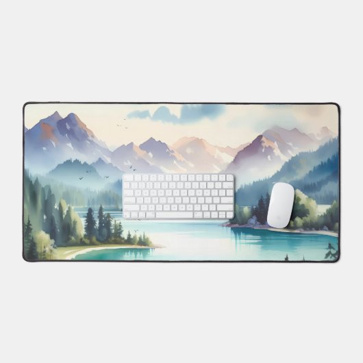Waterverf ongerepte meren genesteld in de bergen bureaumat (Keyboard & Muis)