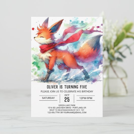 Waterverf Online Fox Verjaardag Kaart (Staand voorkant)