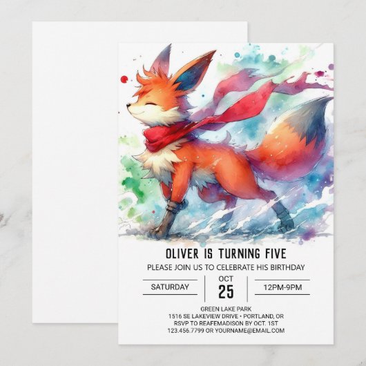 Waterverf Online Fox Verjaardag Kaart (Voorkant / Achterkant)