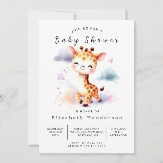 Waterverf Online Giraffe Baby shower Kaart (Voorkant)