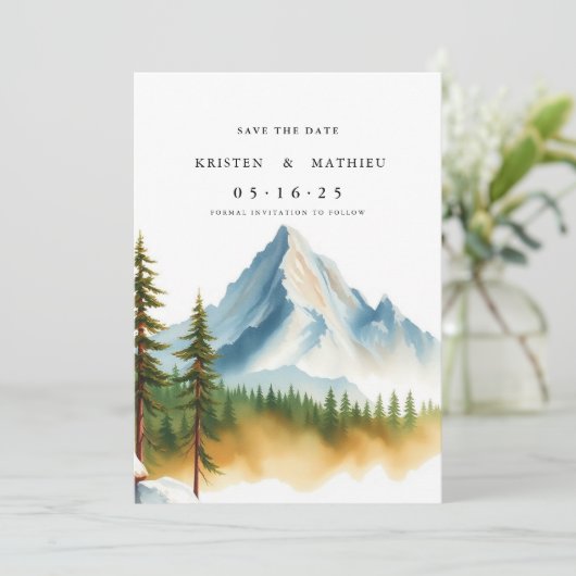 Waterverf Online Mountain Save The Date (Staand voorkant)