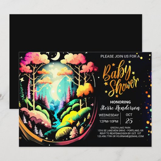Waterverf Online Woodland bewerkbaar Baby shower Kaart (Voorkant / Achterkant)