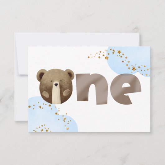 Waterverf Ons kleine beer is één baby verjaardag Bedankkaart (Achterkant)