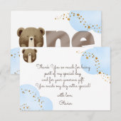 Waterverf Ons kleine beer is één baby verjaardag Bedankkaart (Voorkant / Achterkant)