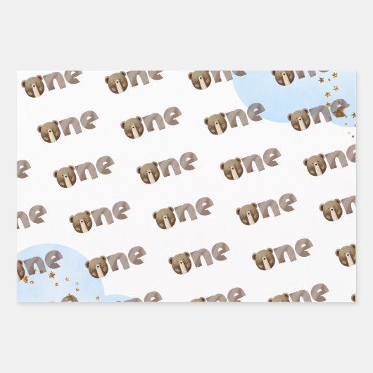 Waterverf Ons kleine beer is één baby verjaardag Inpakpapier Vel (Voorkant 2)