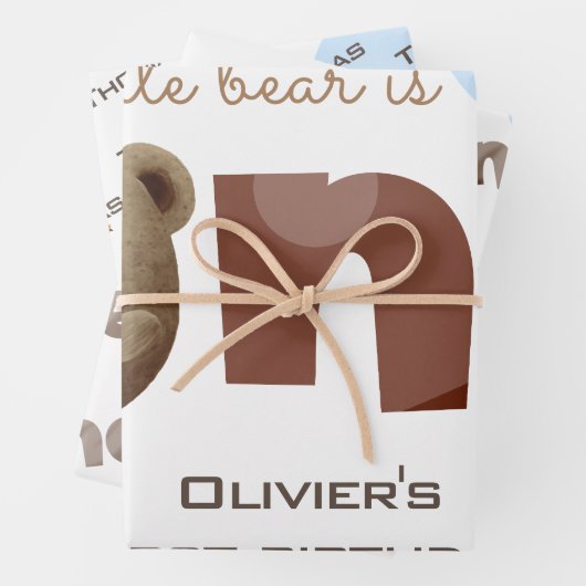 Waterverf Ons kleine beer is één baby verjaardag Inpakpapier Vel (In situ)