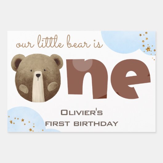 Waterverf Ons kleine beer is één baby verjaardag Inpakpapier Vel (Voorkant)