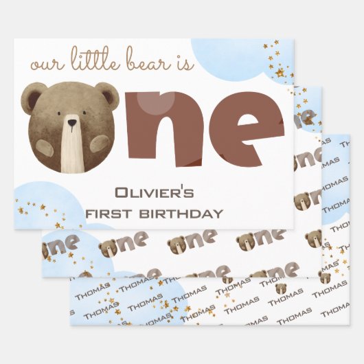 Waterverf Ons kleine beer is één baby verjaardag Inpakpapier Vel (Set)