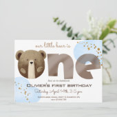 Waterverf Ons kleine beer is één baby verjaardag Kaart (Staand voorkant)