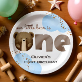 Waterverf Ons kleine beer is één baby verjaardag Papieren Bordje