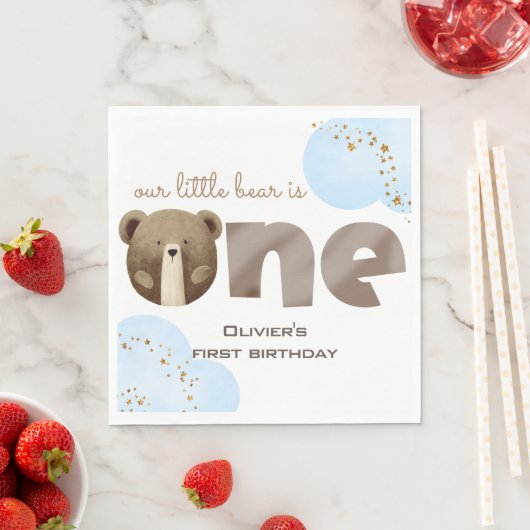 Waterverf Ons kleine beer is één baby verjaardag Servet (Insitu)